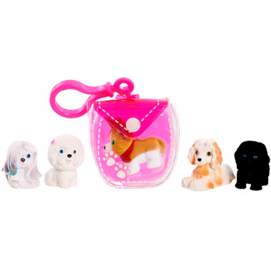 Игрушка Puppy in my pocket брелок-сумочка розовая с 5ю флок. щенками